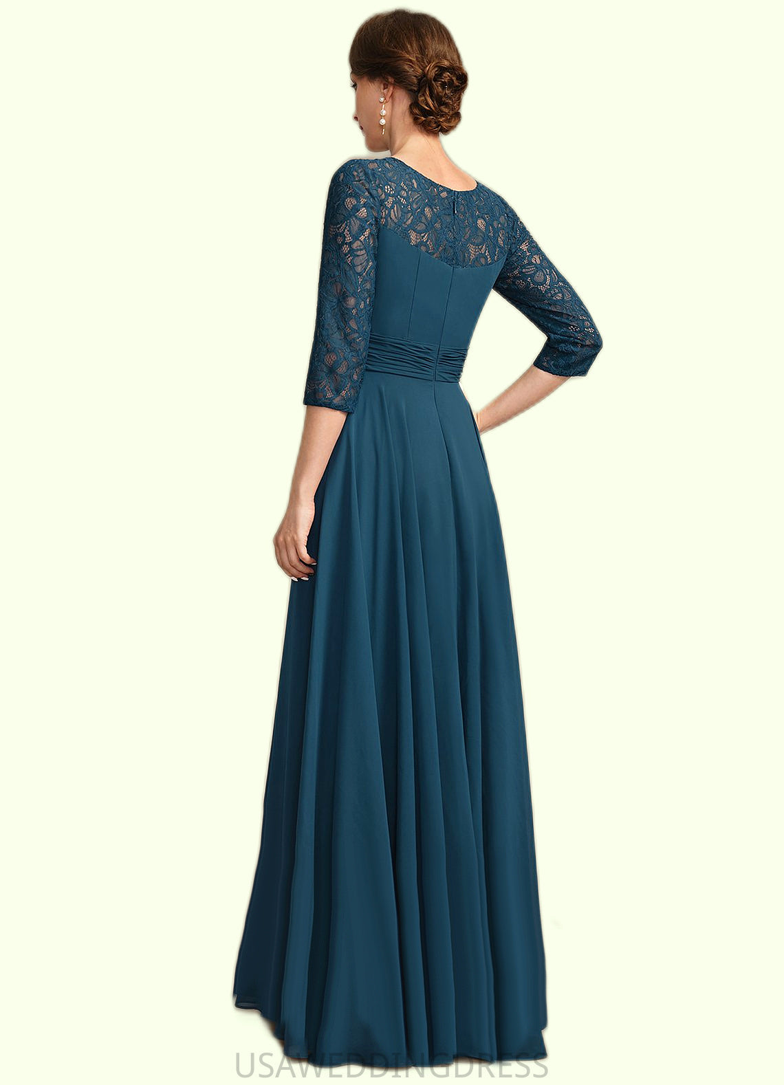 Esme A-line Scoop Illusion Floor-Length Chiffon Lace Mother of the Bride Dress With Pleated DS126P0021866