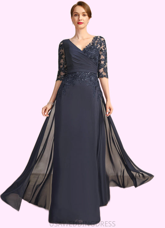 Delilah A-line V-Neck Floor-Length Chiffon Lace Mother of the Bride Dress With Pleated Sequins DS126P0021880