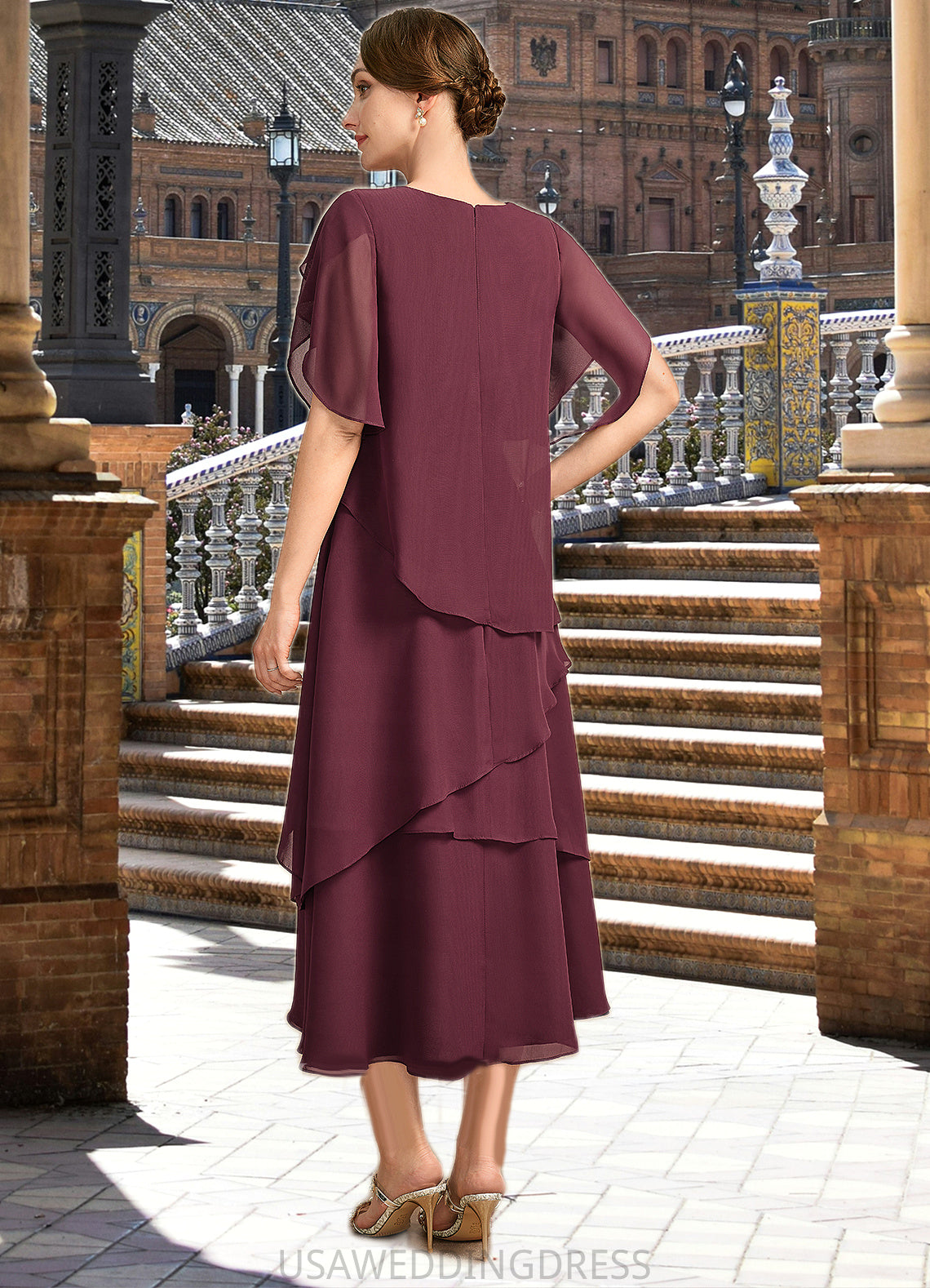 Logan A-line Scoop Tea-Length Chiffon Mother of the Bride Dress DS126P0021886