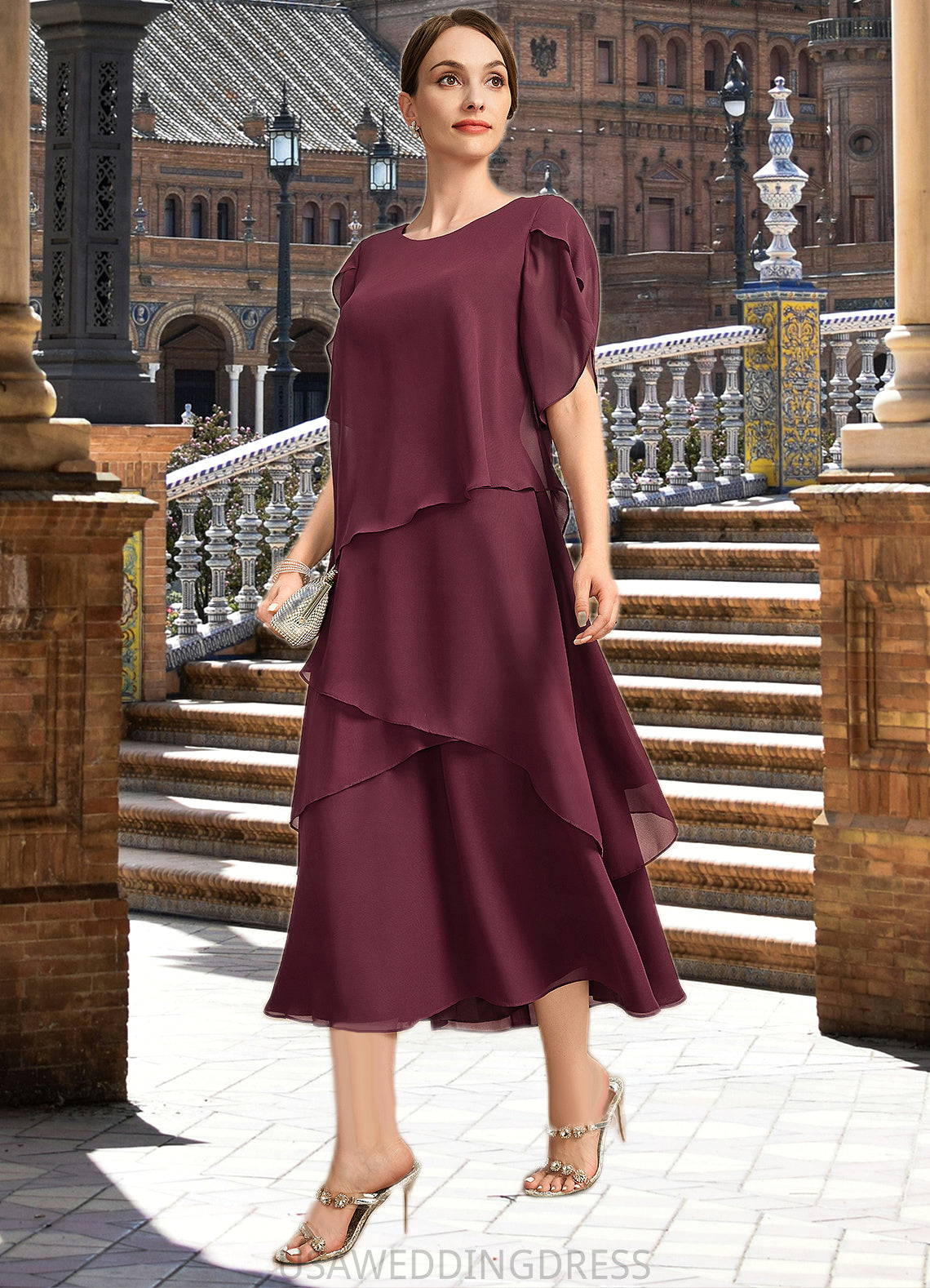 Logan A-line Scoop Tea-Length Chiffon Mother of the Bride Dress DS126P0021886