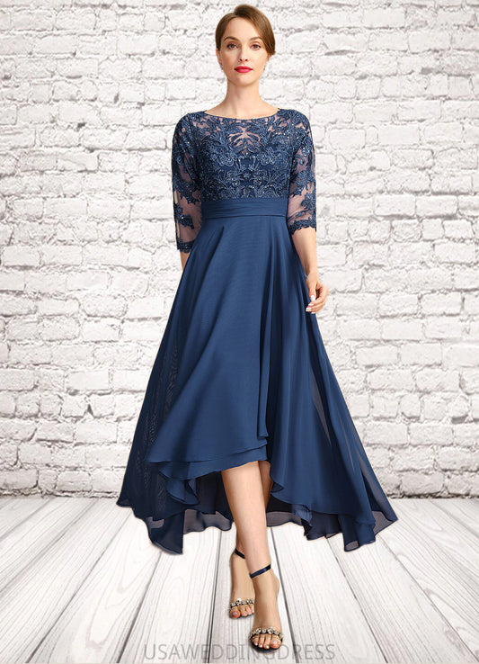 Amelia A-line Scoop Illusion Asymmetrical Chiffon Lace Mother of the Bride Dress With Sequins DS126P0021887