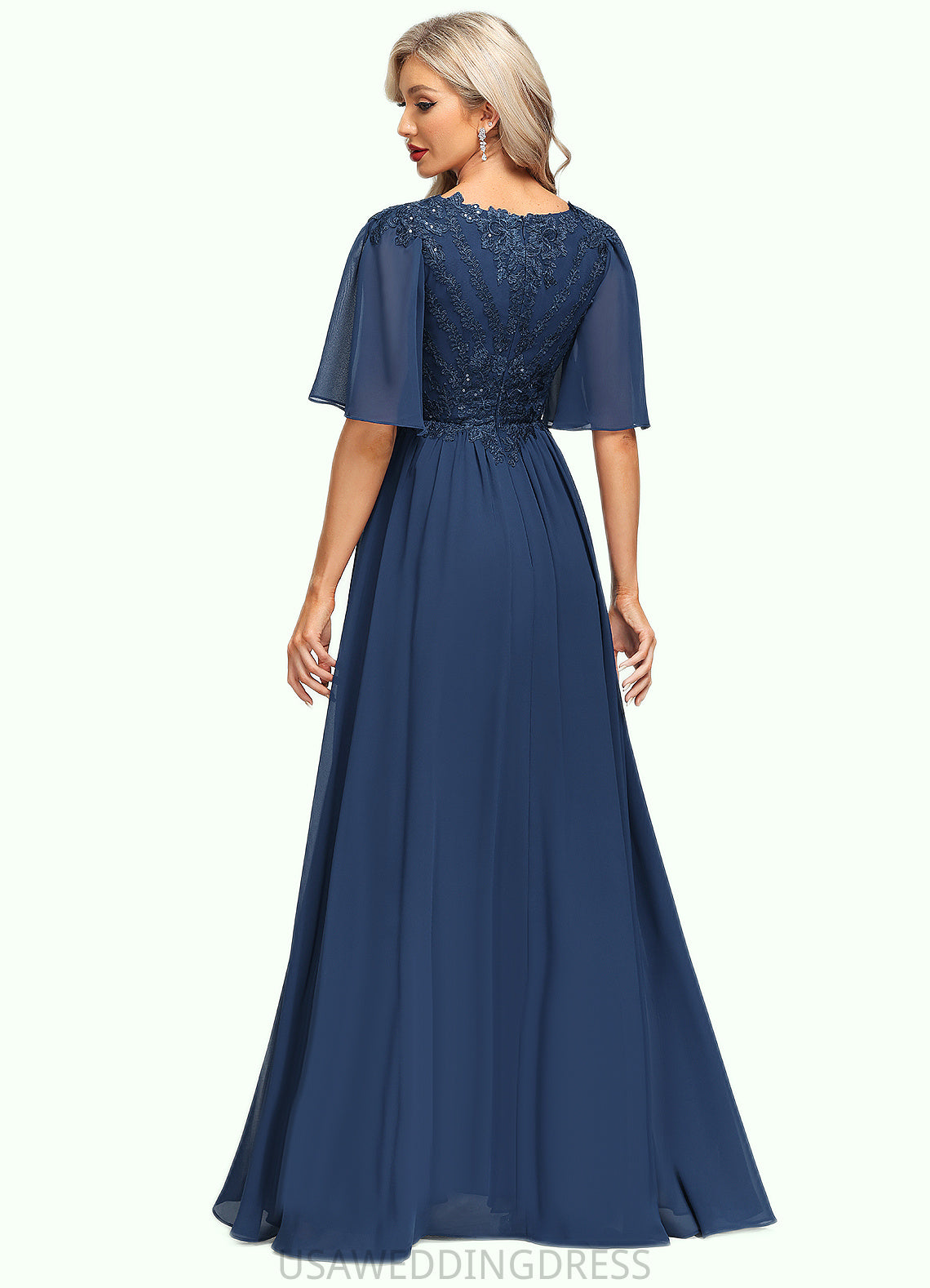 Pat A-line V-Neck Floor-Length Chiffon Lace Mother of the Bride Dress With Sequins DS126P0021888