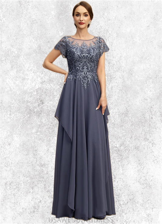 Savannah A-line Scoop Illusion Floor-Length Chiffon Lace Mother of the Bride Dress With Cascading Ruffles Sequins DS126P0021897