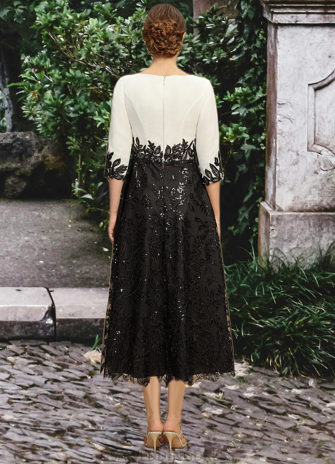 Ansley A-line Scoop Tea-Length Chiffon Lace Mother of the Bride Dress With Sequins DS126P0021903