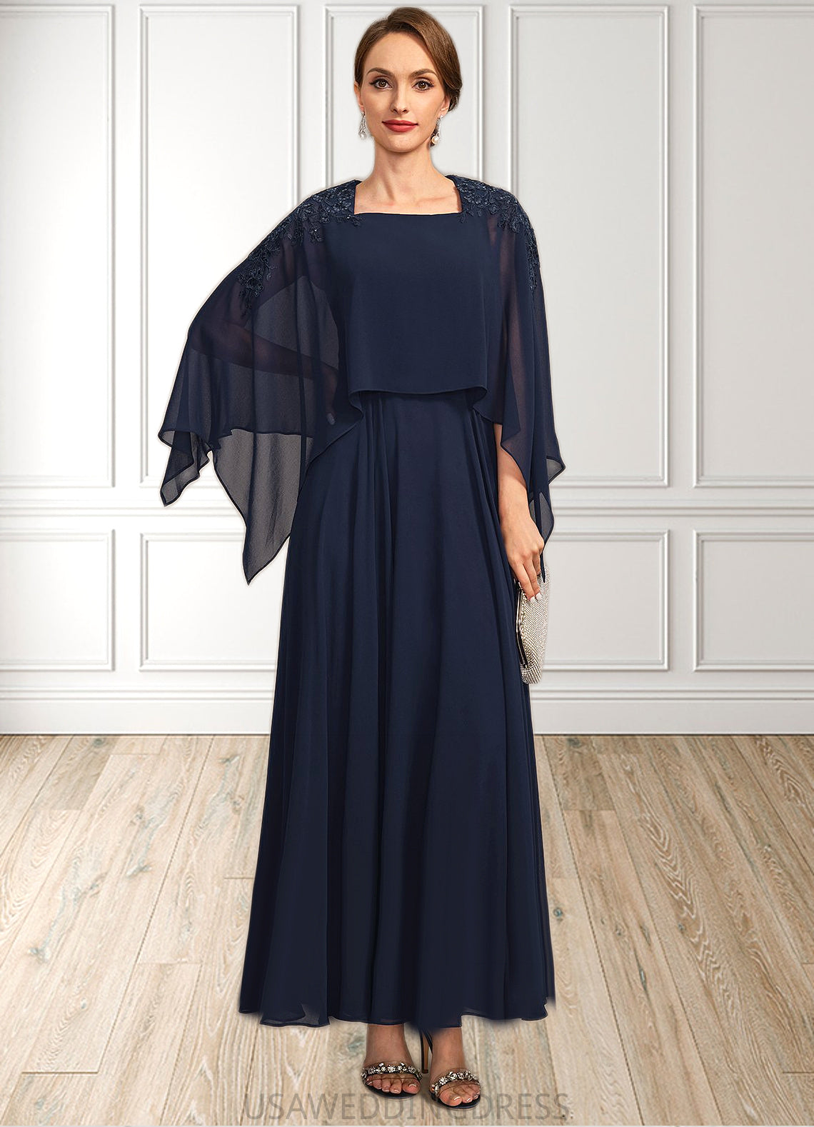 Madisyn A-line Square Ankle-Length Chiffon Mother of the Bride Dress With Appliques Lace Sequins DS126P0021907