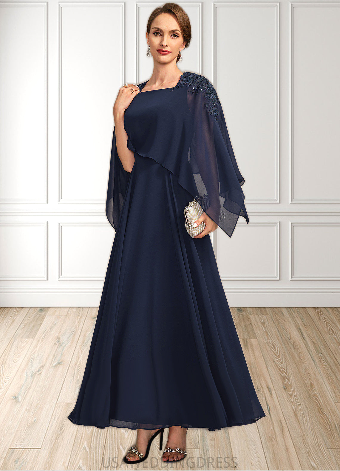 Madisyn A-line Square Ankle-Length Chiffon Mother of the Bride Dress With Appliques Lace Sequins DS126P0021907