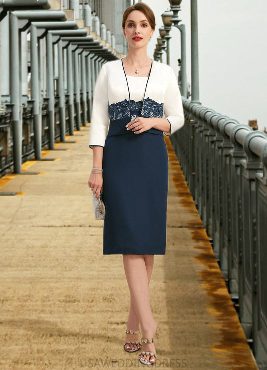 Rebekah Sheath/Column Square Knee-Length Chiffon Satin Mother of the Bride Dress With Appliques Lace Sequins DS126P0021911