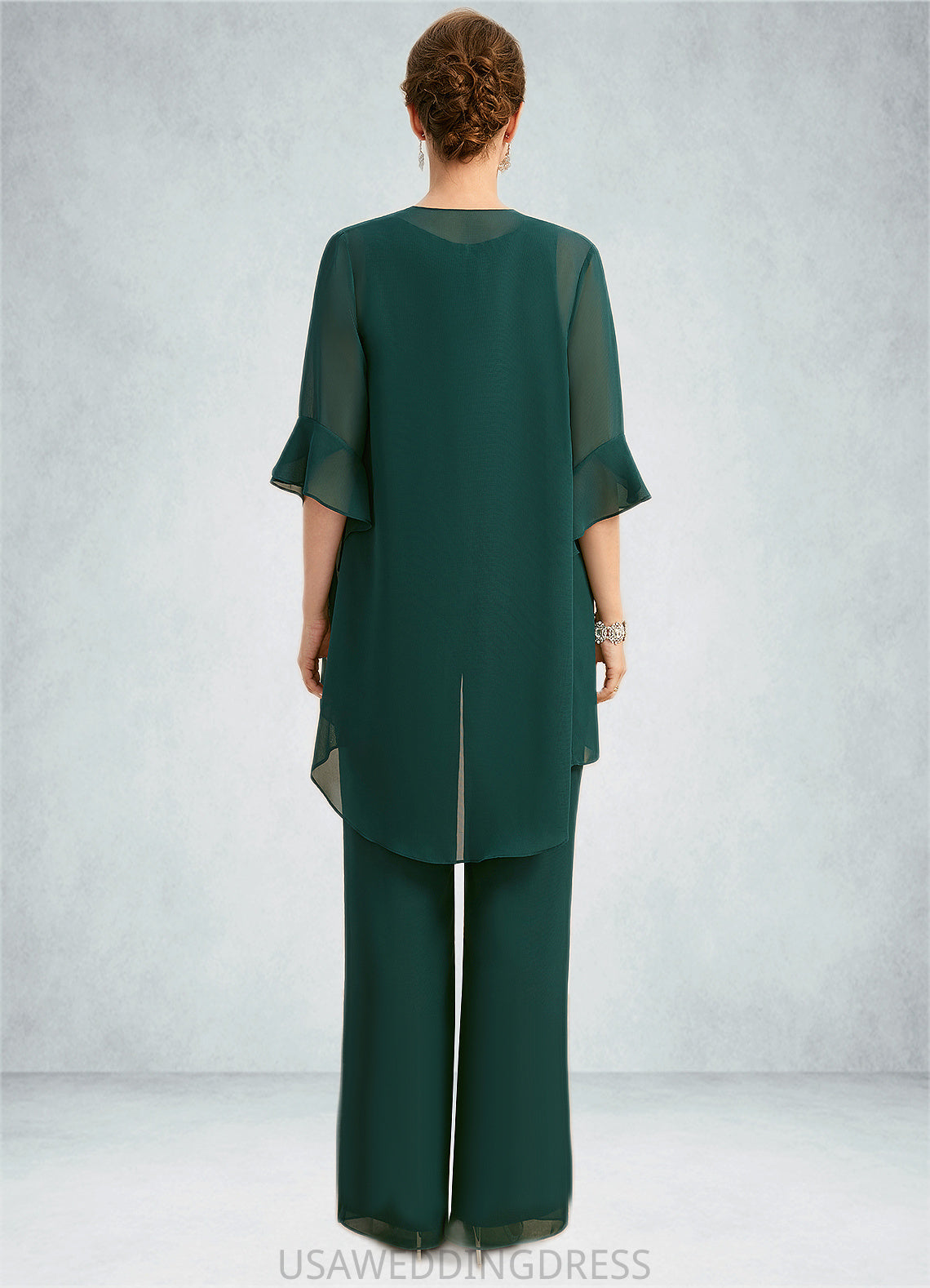 Carissa Jumpsuit/Pantsuit Separates Scoop Floor-Length Chiffon Mother of the Bride Dress With Beading Sequins DS126P0021913