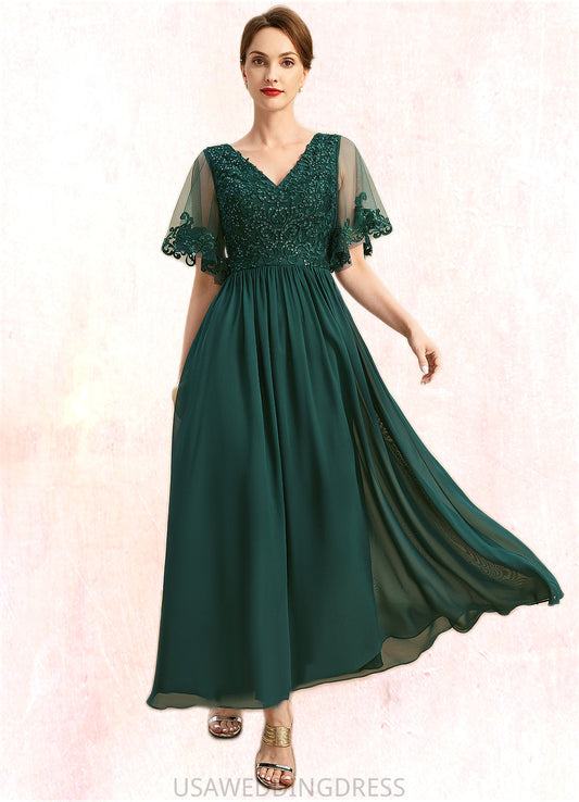 Eileen A-line V-Neck Ankle-Length Chiffon Lace Mother of the Bride Dress With Sequins DS126P0021914