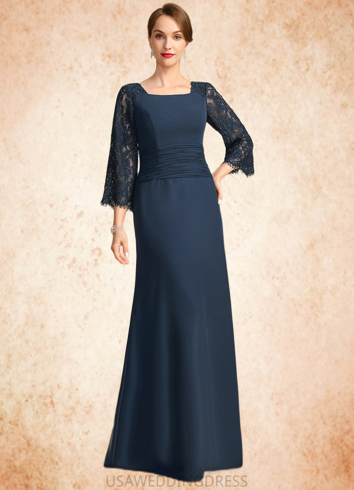 Elaina Trumpet/Mermaid Square Floor-Length Chiffon Lace Mother of the Bride Dress With Pleated DS126P0021915