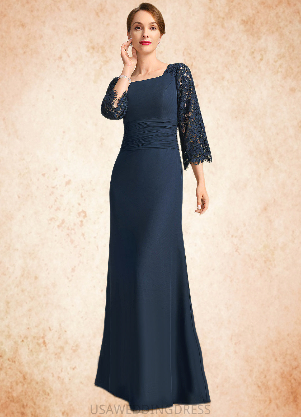 Elaina Trumpet/Mermaid Square Floor-Length Chiffon Lace Mother of the Bride Dress With Pleated DS126P0021915