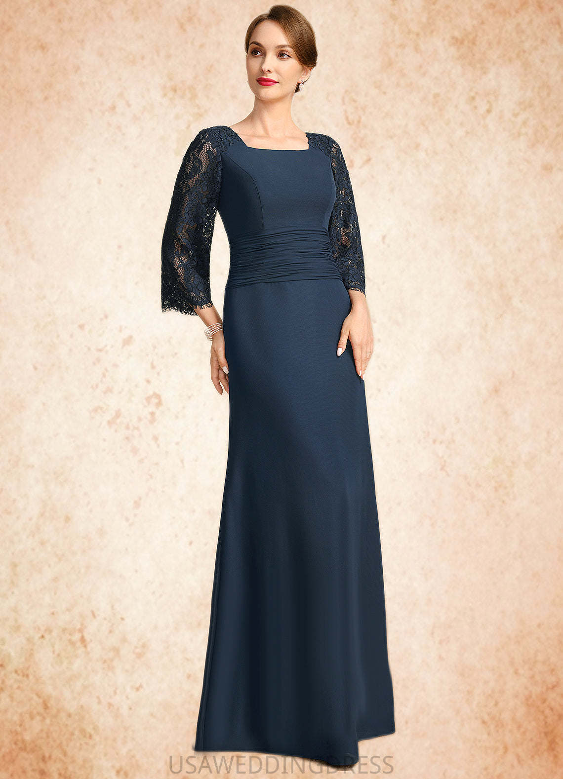 Elaina Trumpet/Mermaid Square Floor-Length Chiffon Lace Mother of the Bride Dress With Pleated DS126P0021915