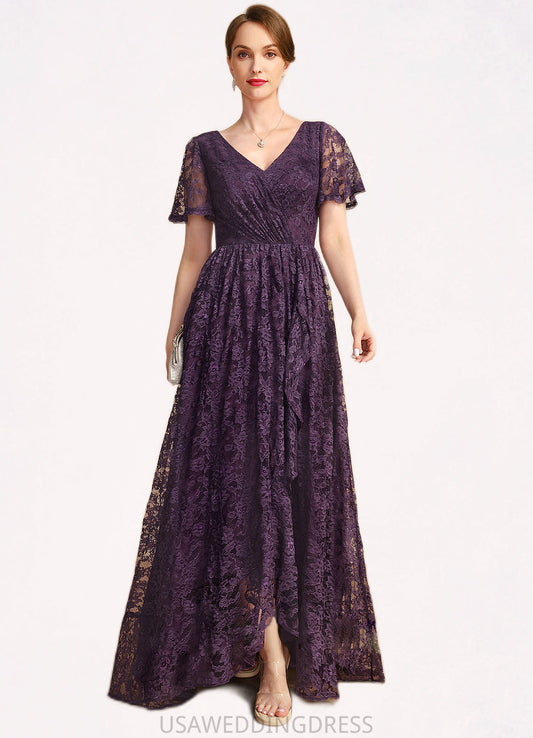 Julia A-line V-Neck Asymmetrical Lace Mother of the Bride Dress With Cascading Ruffles DS126P0021918