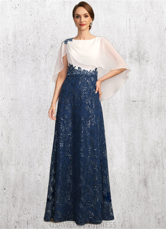 Aurora A-line Scoop Floor-Length Chiffon Lace Sequin Mother of the Bride Dress With Pleated DS126P0021919