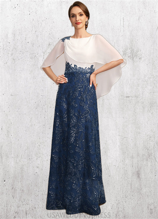 Aurora A-line Scoop Floor-Length Chiffon Lace Sequin Mother of the Bride Dress With Pleated DS126P0021919