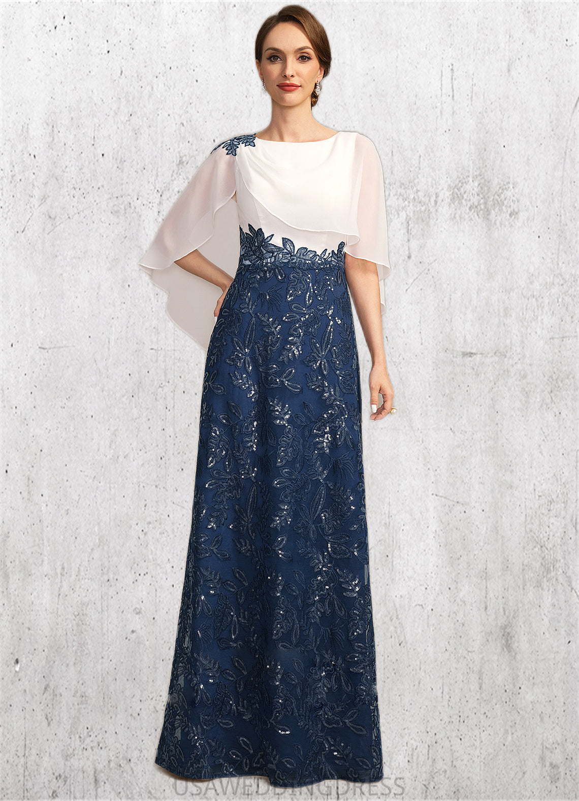 Aurora A-line Scoop Floor-Length Chiffon Lace Sequin Mother of the Bride Dress With Pleated DS126P0021919