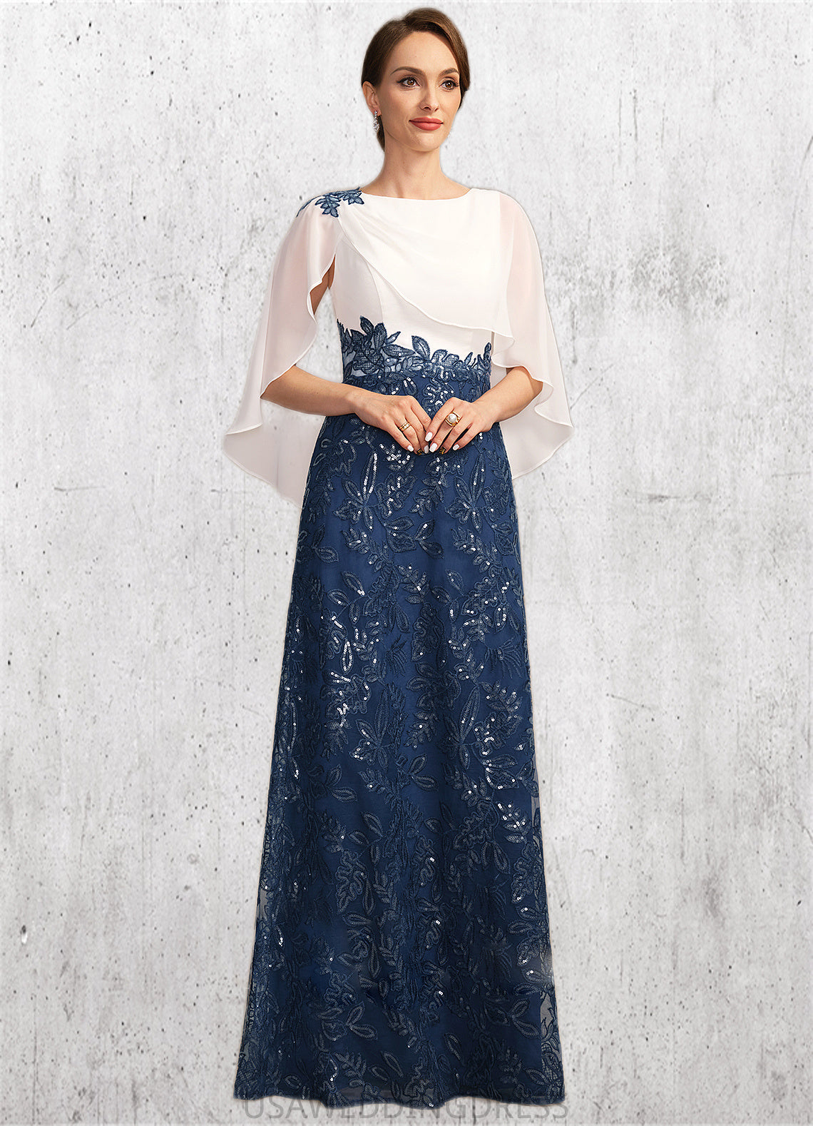 Aurora A-line Scoop Floor-Length Chiffon Lace Sequin Mother of the Bride Dress With Pleated DS126P0021919