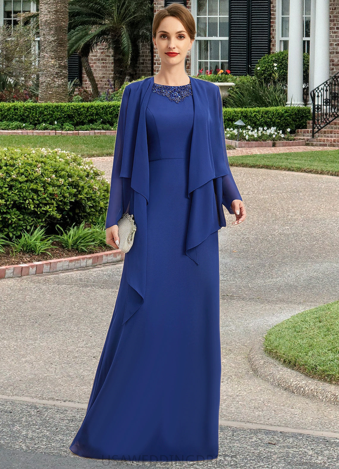 Abby A-line Scoop Floor-Length Chiffon Mother of the Bride Dress With Beading Sequins DS126P0021920