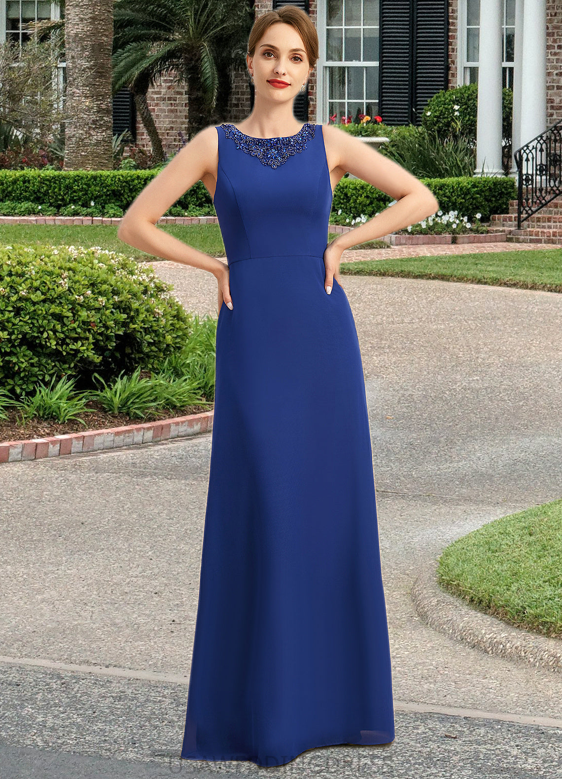 Abby A-line Scoop Floor-Length Chiffon Mother of the Bride Dress With Beading Sequins DS126P0021920