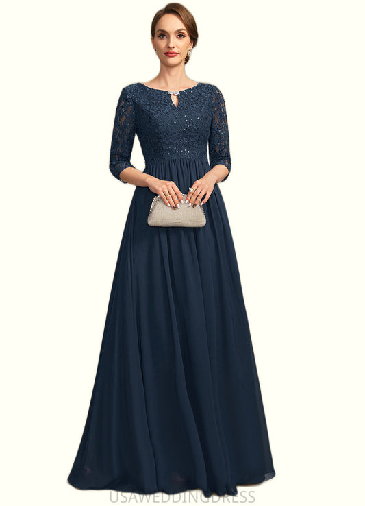Mercedes A-line Scoop Floor-Length Chiffon Lace Mother of the Bride Dress With Crystal Brooch Sequins DS126P0021961