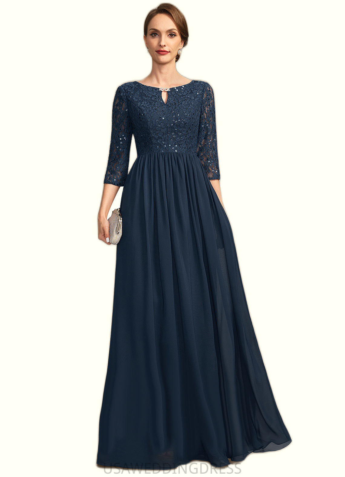 Mercedes A-line Scoop Floor-Length Chiffon Lace Mother of the Bride Dress With Crystal Brooch Sequins DS126P0021961