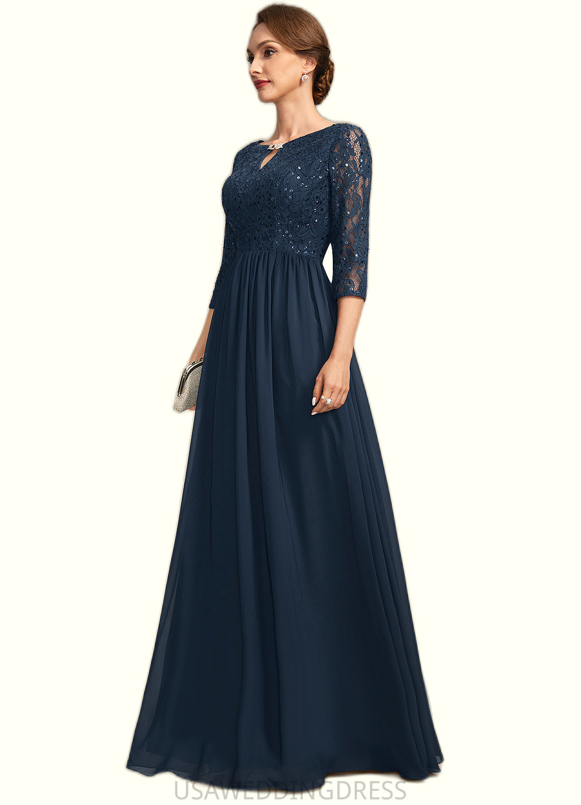 Mercedes A-line Scoop Floor-Length Chiffon Lace Mother of the Bride Dress With Crystal Brooch Sequins DS126P0021961