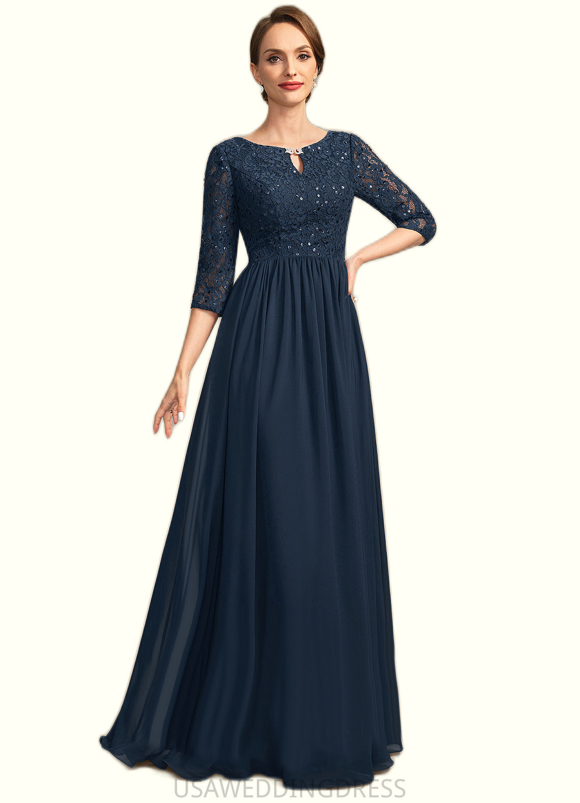 Mercedes A-line Scoop Floor-Length Chiffon Lace Mother of the Bride Dress With Crystal Brooch Sequins DS126P0021961