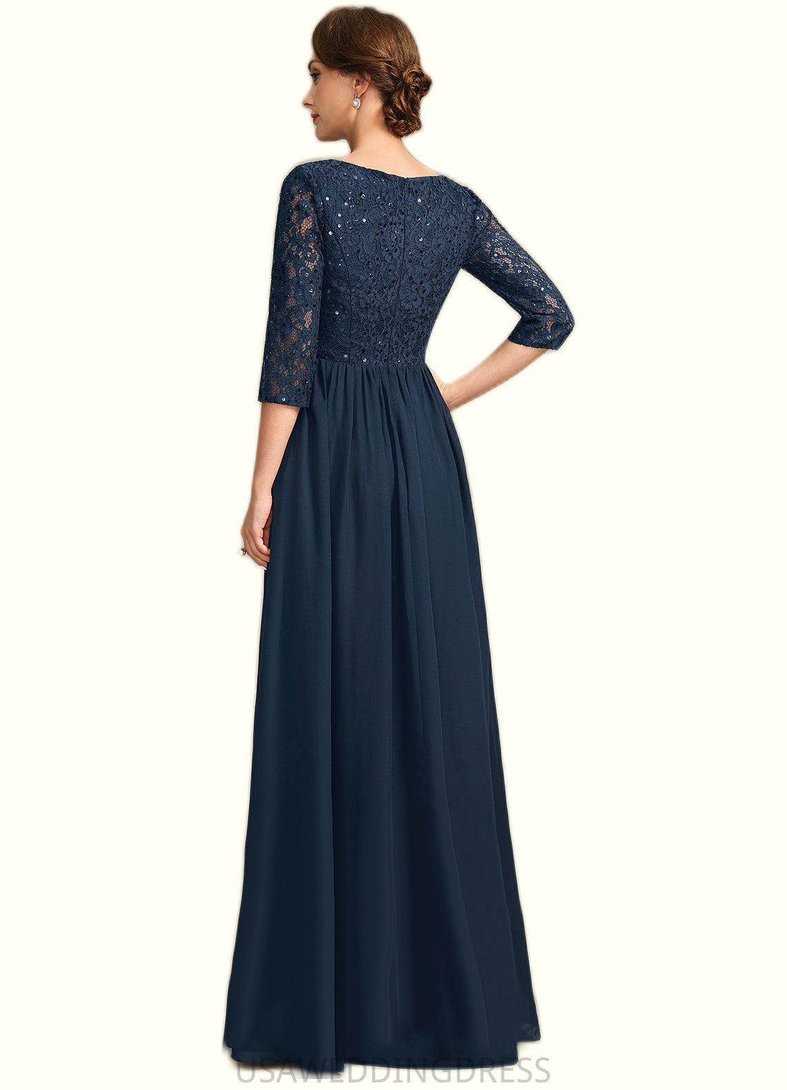 Mercedes A-line Scoop Floor-Length Chiffon Lace Mother of the Bride Dress With Crystal Brooch Sequins DS126P0021961