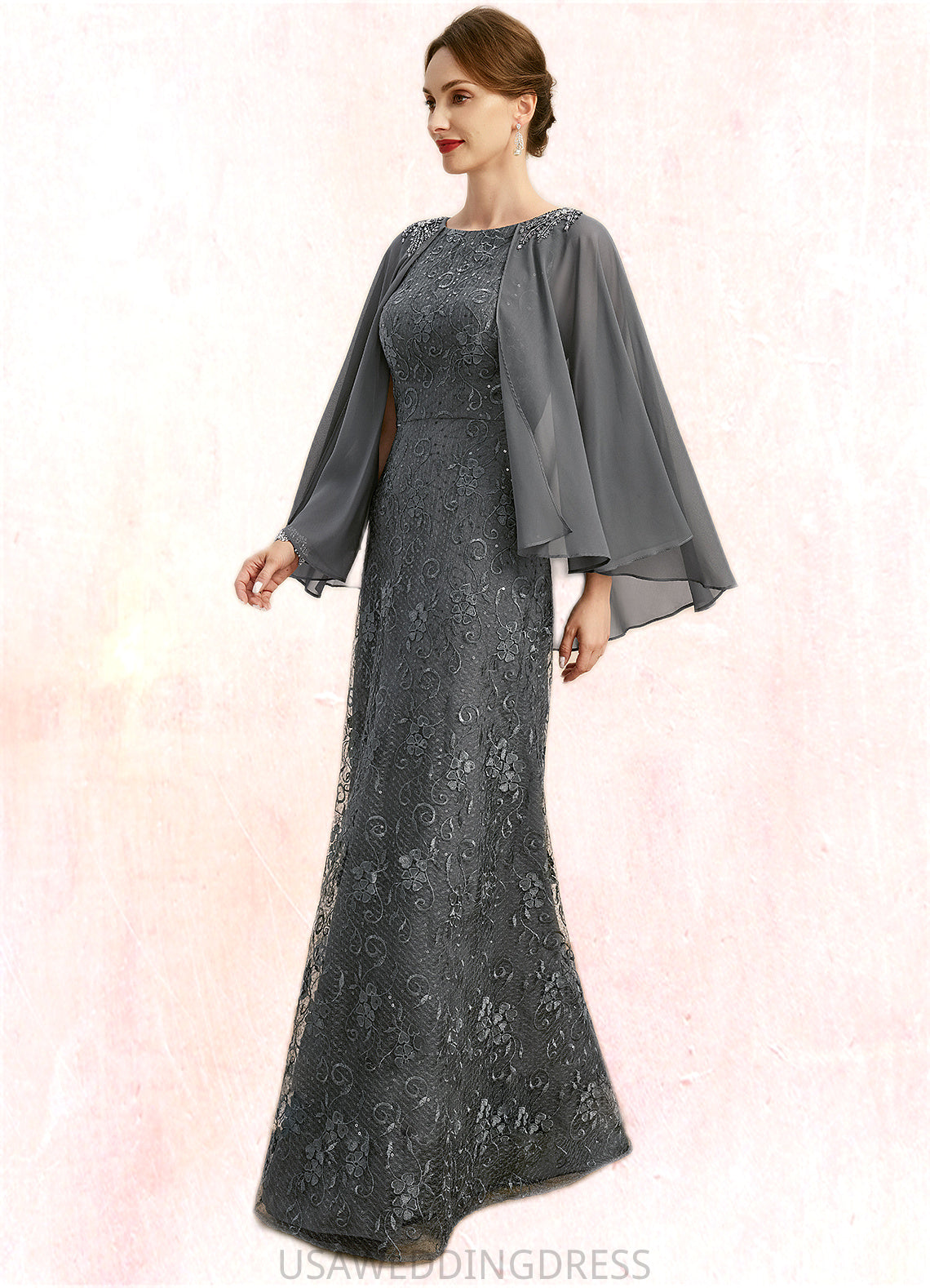 Kennedy Sheath/Column Scoop Floor-Length Chiffon Lace Mother of the Bride Dress With Beading Sequins DS126P0021962