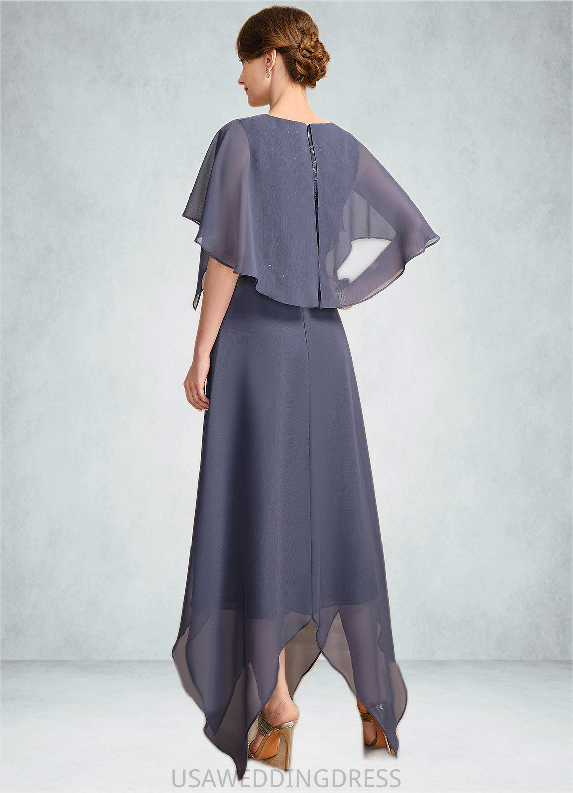 Patience A-line V-Neck Floor-Length Chiffon Lace Mother of the Bride Dress With Sequins DS126P0021963