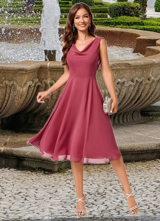 Hope A-line Cowl Knee-Length Chiffon Cocktail Dress With Ruffle DSP0022232