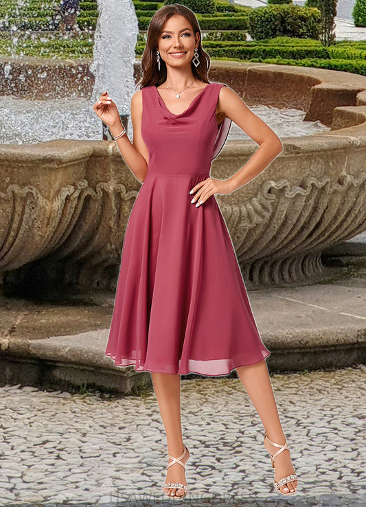 Hope A-line Cowl Knee-Length Chiffon Cocktail Dress With Ruffle DSP0022232