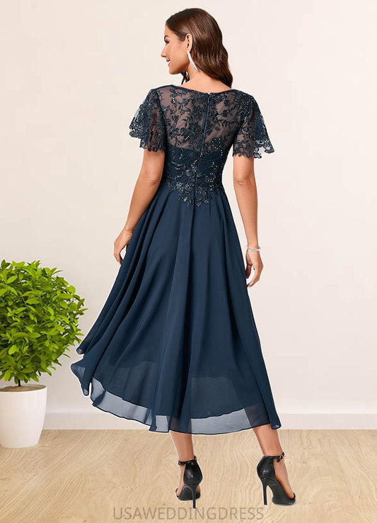 Nathaly A-line Asymmetrical Asymmetrical Chiffon Lace Cocktail Dress With Ruffle Sequins DSP0022235