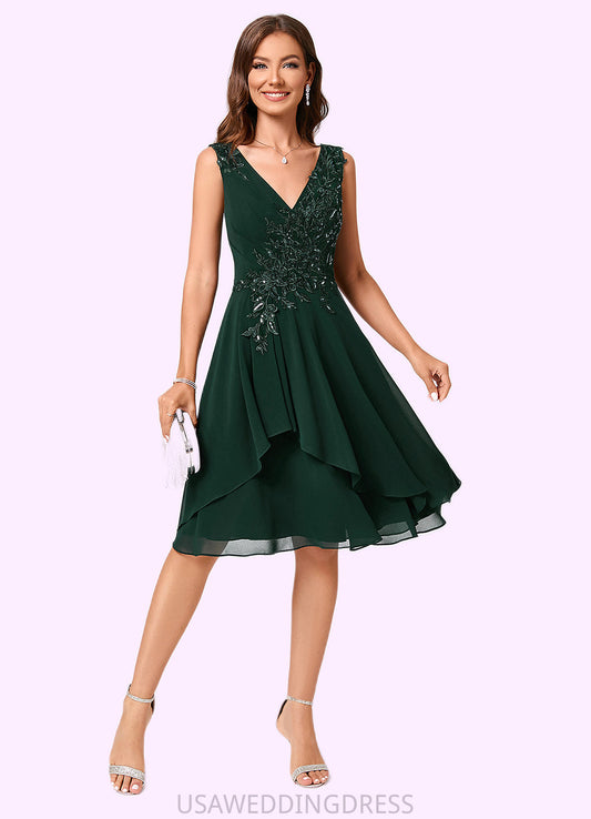 Mylie A-line V-Neck Knee-Length Chiffon Lace Cocktail Dress With Appliques Lace Sequins DSP0022237