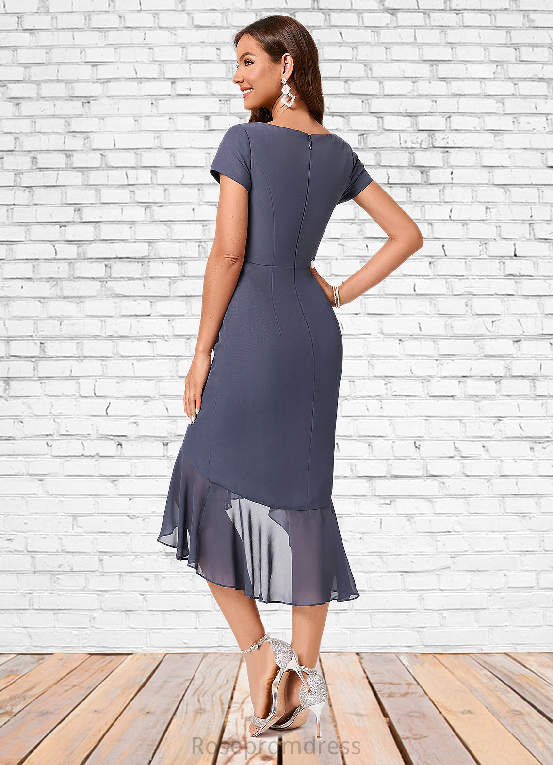 Jordin Sheath/Column V-Neck Asymmetrical Chiffon Cocktail Dress With Cascading Ruffles Ruffle SRSP0022239