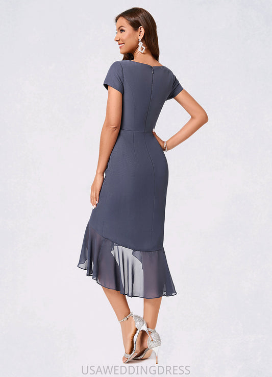 Tamara Sheath/Column V-Neck Asymmetrical Chiffon Cocktail Dress With Cascading Ruffles Ruffle DSP0022239