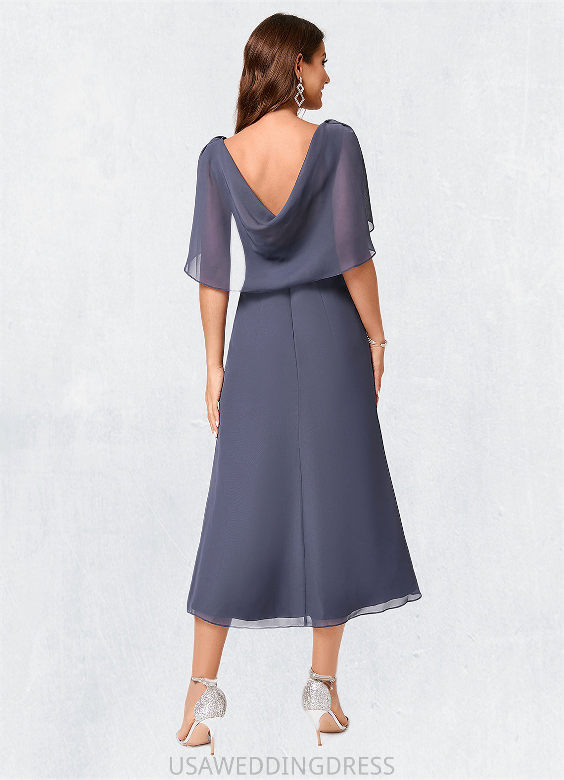 Elisa A-line V-Neck Tea-Length Chiffon Cocktail Dress With Ruffle DSP0022241