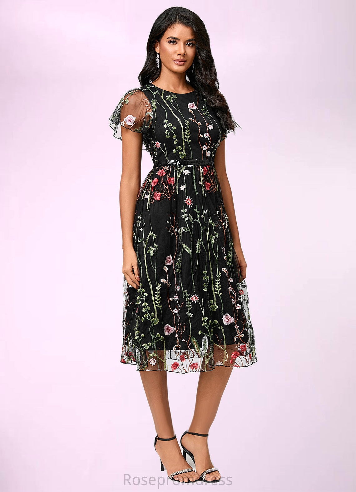 Lyric A-line Scoop Knee-Length Lace Cocktail Dress SRSP0022244