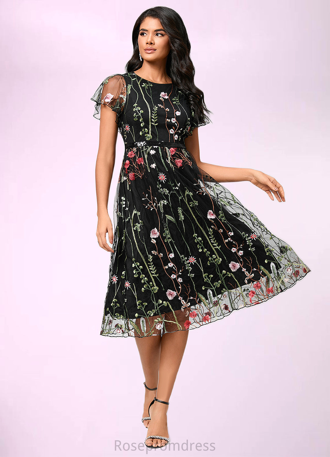 Lyric A-line Scoop Knee-Length Lace Cocktail Dress SRSP0022244