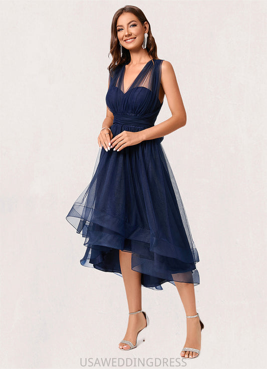 Adrianna A-line Halter One Shoulder V-Neck Asymmetrical Tulle Cocktail Dress DSP0022254