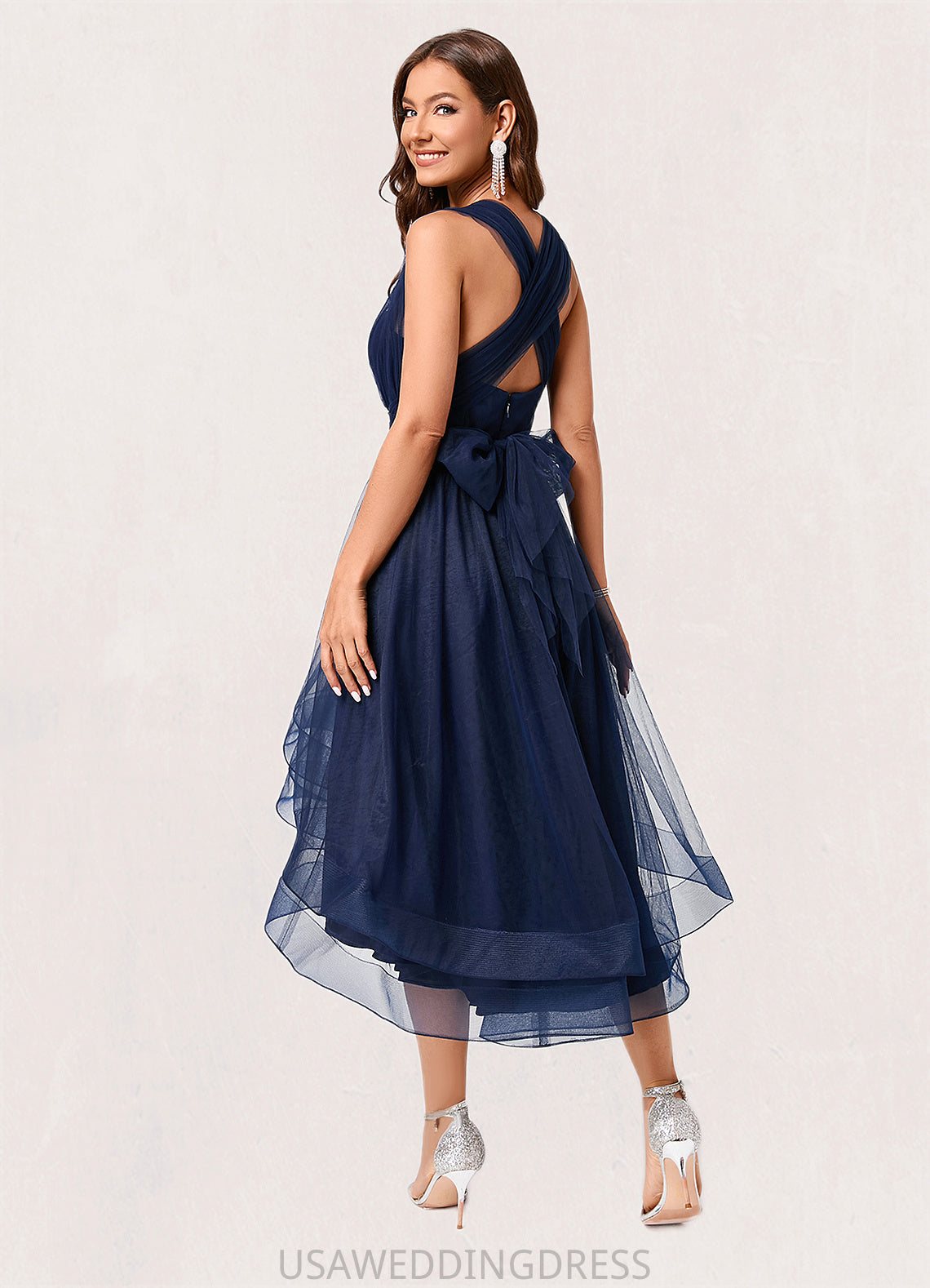 Adrianna A-line Halter One Shoulder V-Neck Asymmetrical Tulle Cocktail Dress DSP0022254