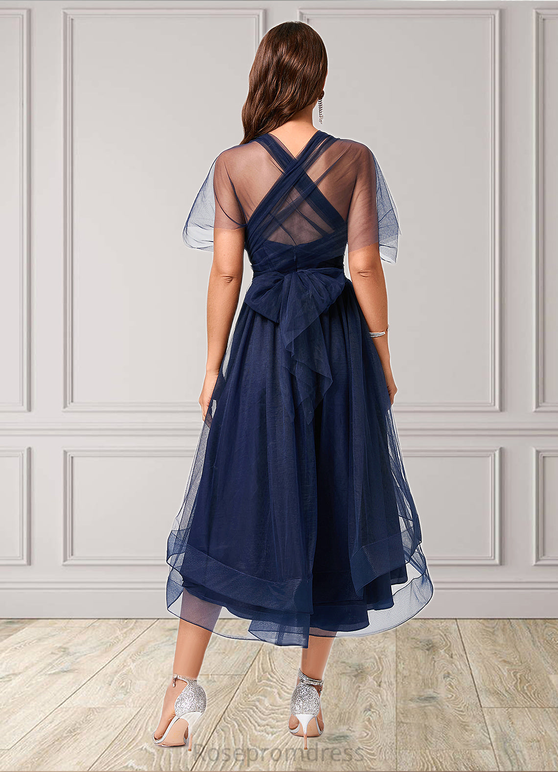 Kelly A-line Halter One Shoulder V-Neck Asymmetrical Tulle Cocktail Dress SRSP0022254