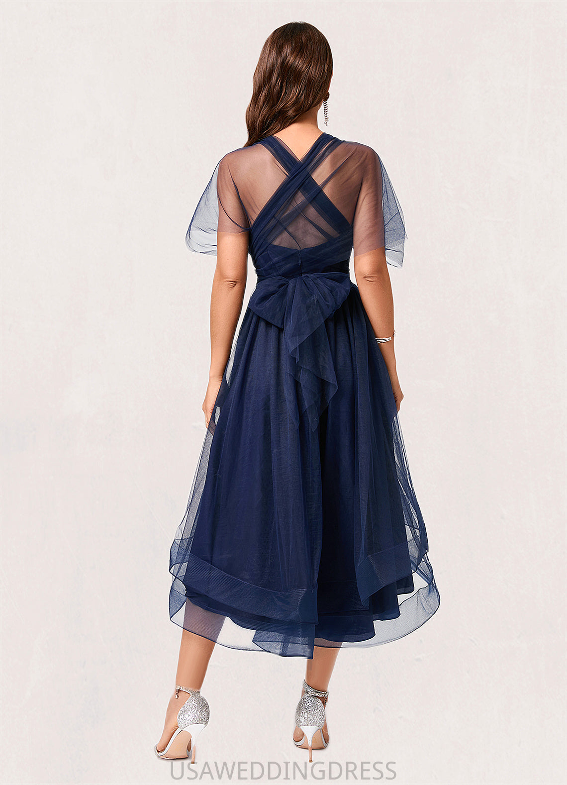 Adrianna A-line Halter One Shoulder V-Neck Asymmetrical Tulle Cocktail Dress DSP0022254