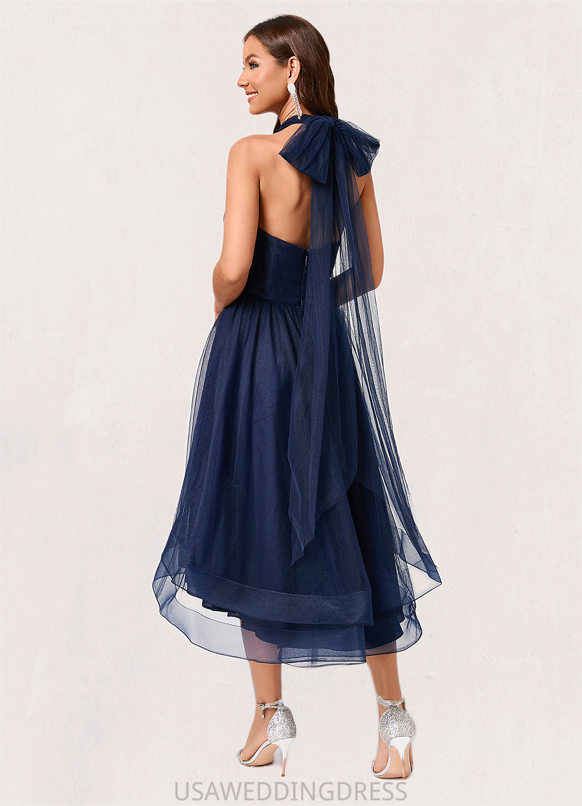 Adrianna A-line Halter One Shoulder V-Neck Asymmetrical Tulle Cocktail Dress DSP0022254