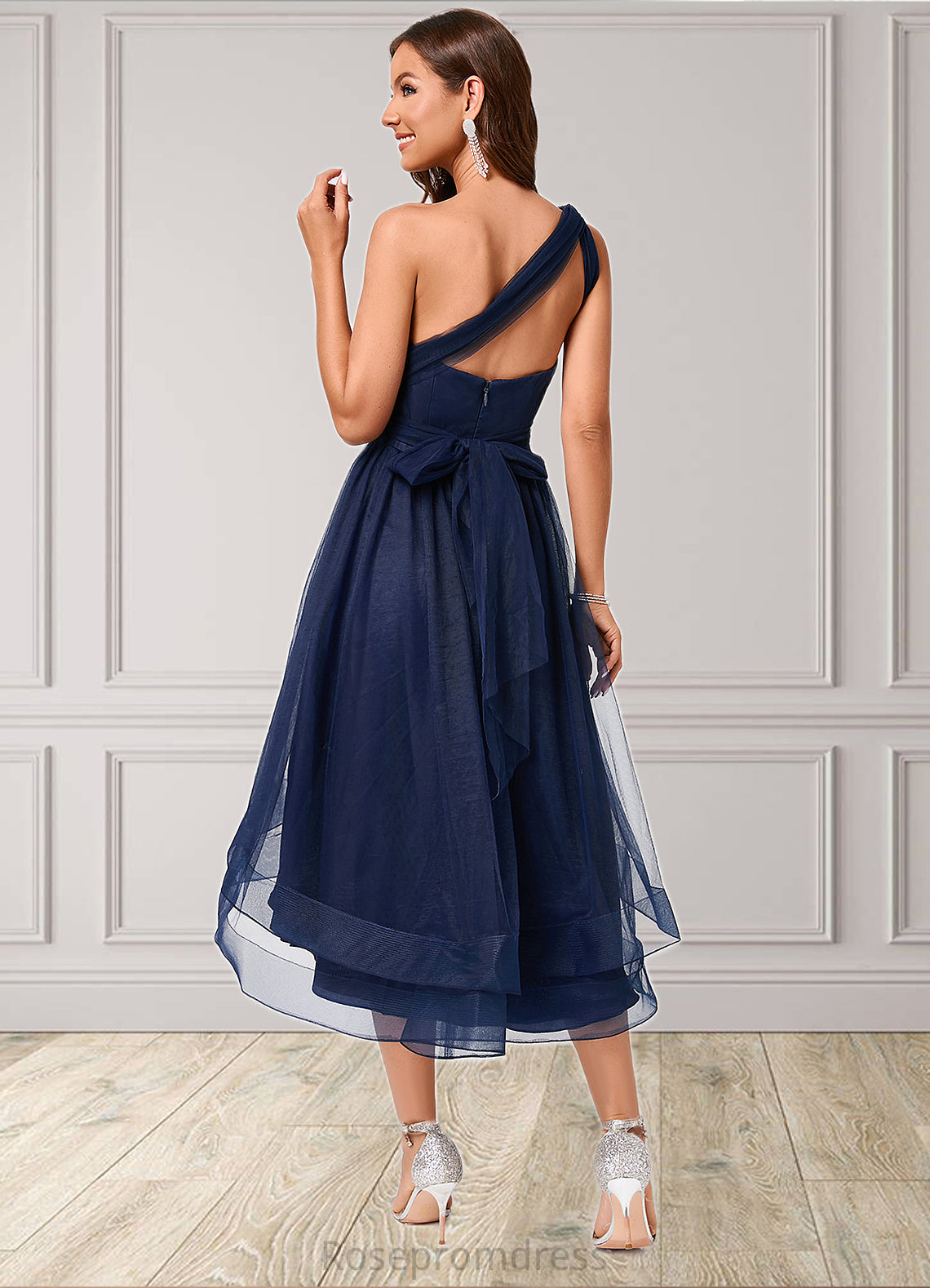 Kelly A-line Halter One Shoulder V-Neck Asymmetrical Tulle Cocktail Dress SRSP0022254