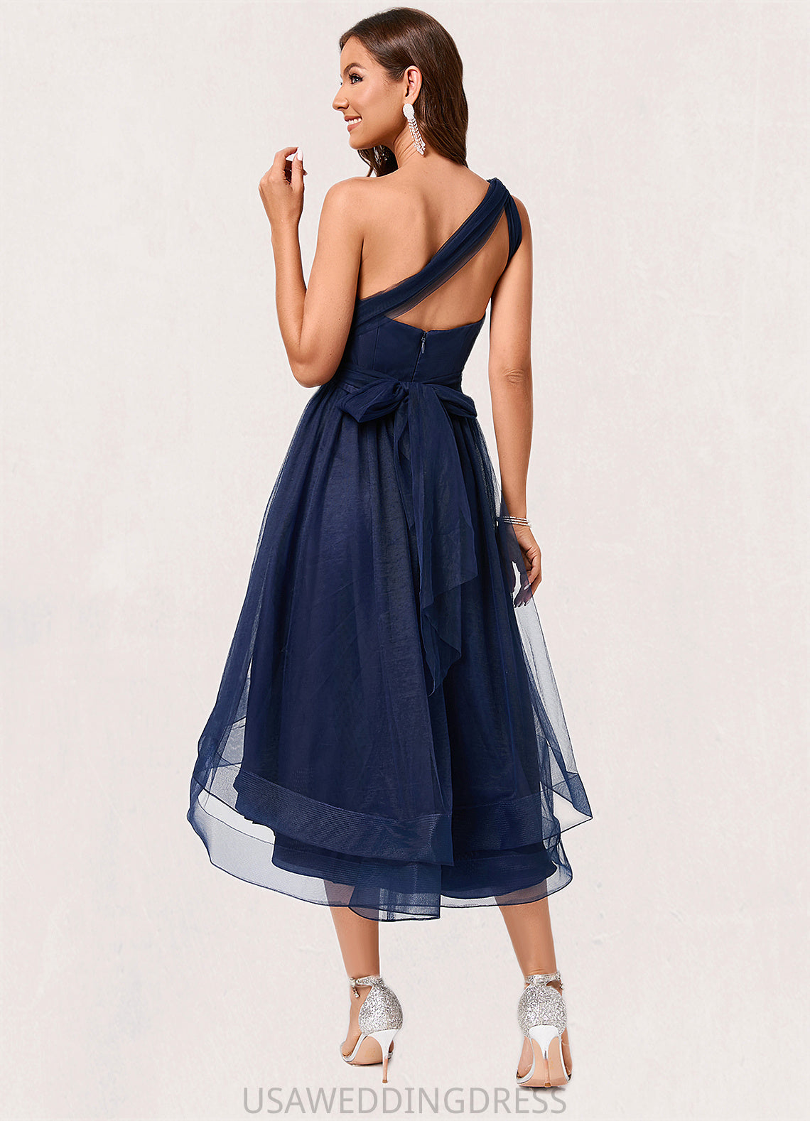 Adrianna A-line Halter One Shoulder V-Neck Asymmetrical Tulle Cocktail Dress DSP0022254