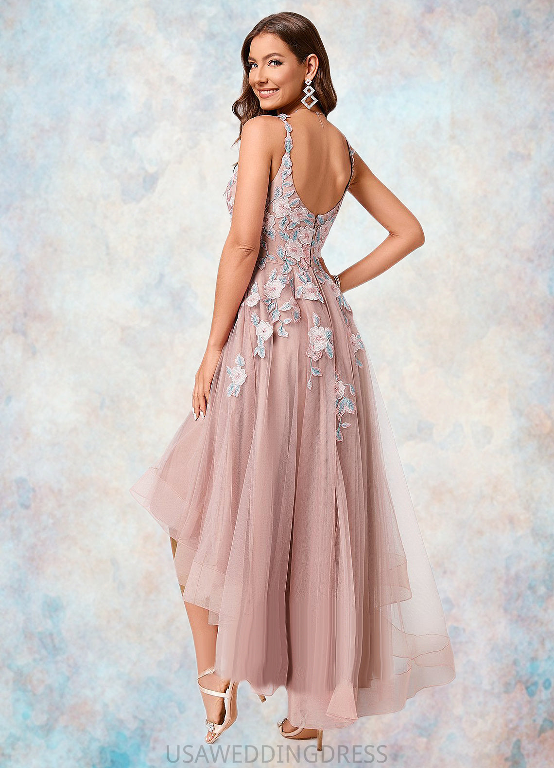 Deborah A-line Off the Shoulder Asymmetrical Lace Tulle Cocktail Dress With Flower DSP0022258