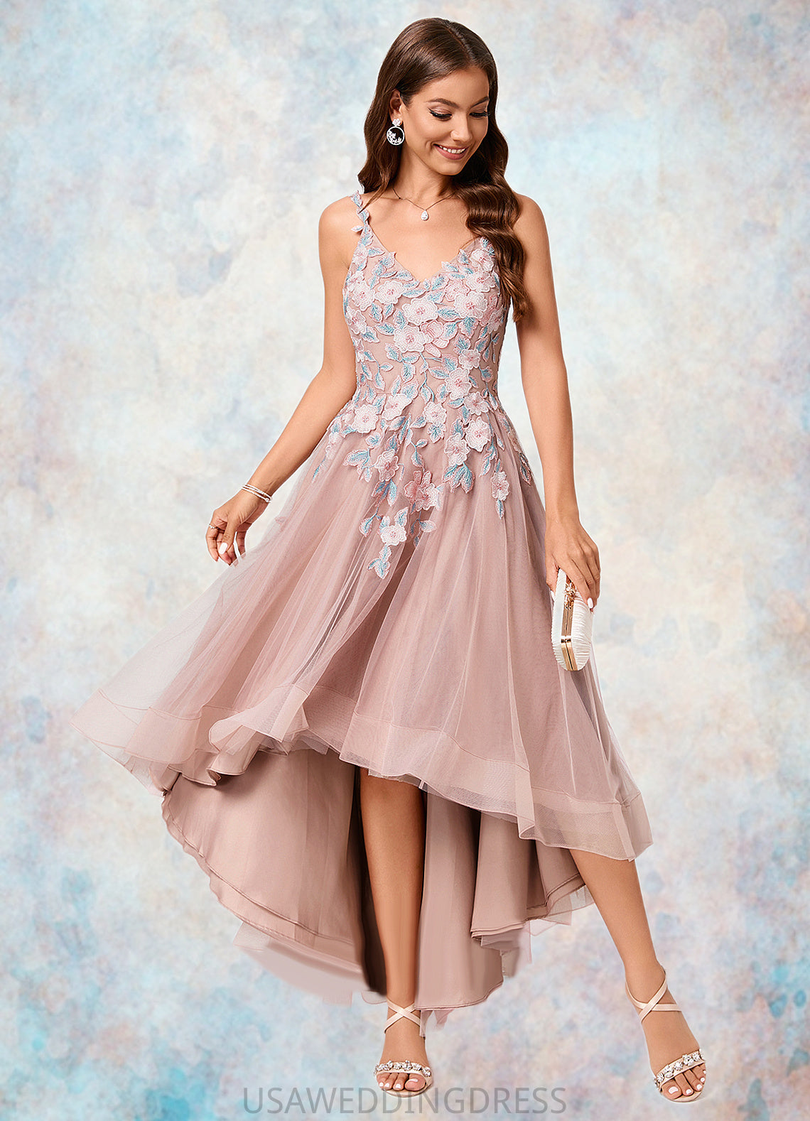 Deborah A-line Off the Shoulder Asymmetrical Lace Tulle Cocktail Dress With Flower DSP0022258