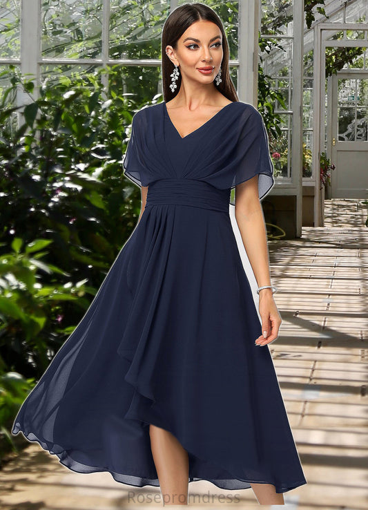 Krystal A-line V-Neck Asymmetrical Chiffon Cocktail Dress With Cascading Ruffles SRSP0022263