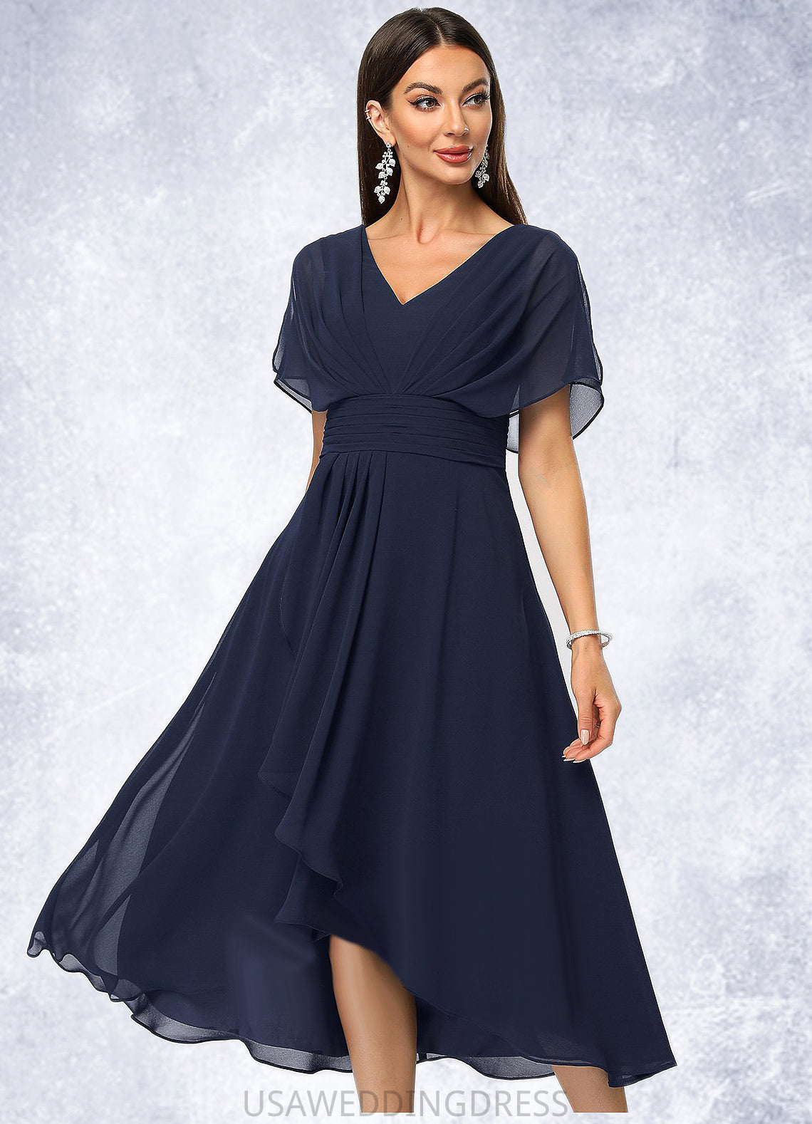 Lily A-line V-Neck Asymmetrical Chiffon Cocktail Dress With Cascading Ruffles DSP0022263